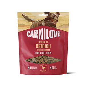 CARNILOVE SPRØD GODBID MED STRUDS OG BROMBÆR - Small Bites