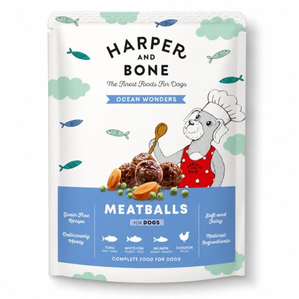 Harper & Bone - Meatballs med Fisk, Kylling, Kalkun & Gris, Kornfri Måltidskødboller 300g