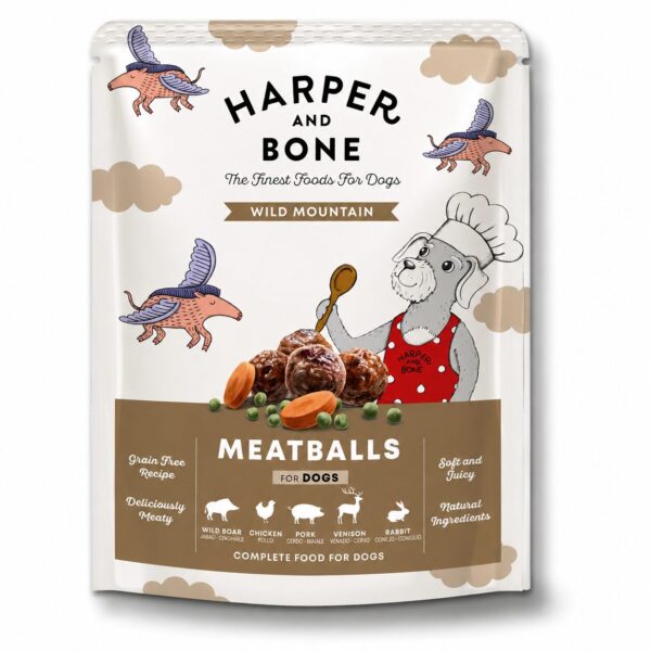 Harper & Bone Meatballs med Vildsvin, Kylling, Gris, Vildt & Kanin 300 g – Kornfrie måltidskødboller til hunde
