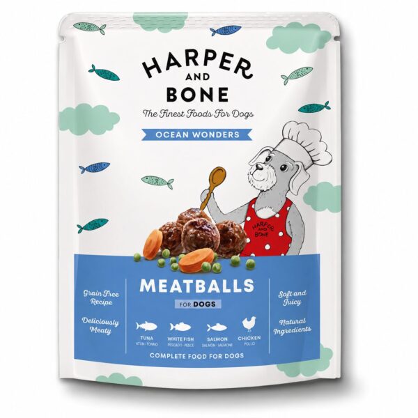 Harper & Bone - Meatballs med Fisk, Kylling, Kalkun & Gris 300 g, Kornfrie måltidskødboller til hunde